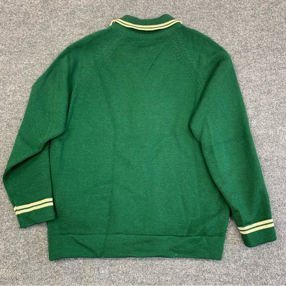 Vintage 100% Wool Varsity Style Green Cardigan with White Trim - Picture 3 of 5